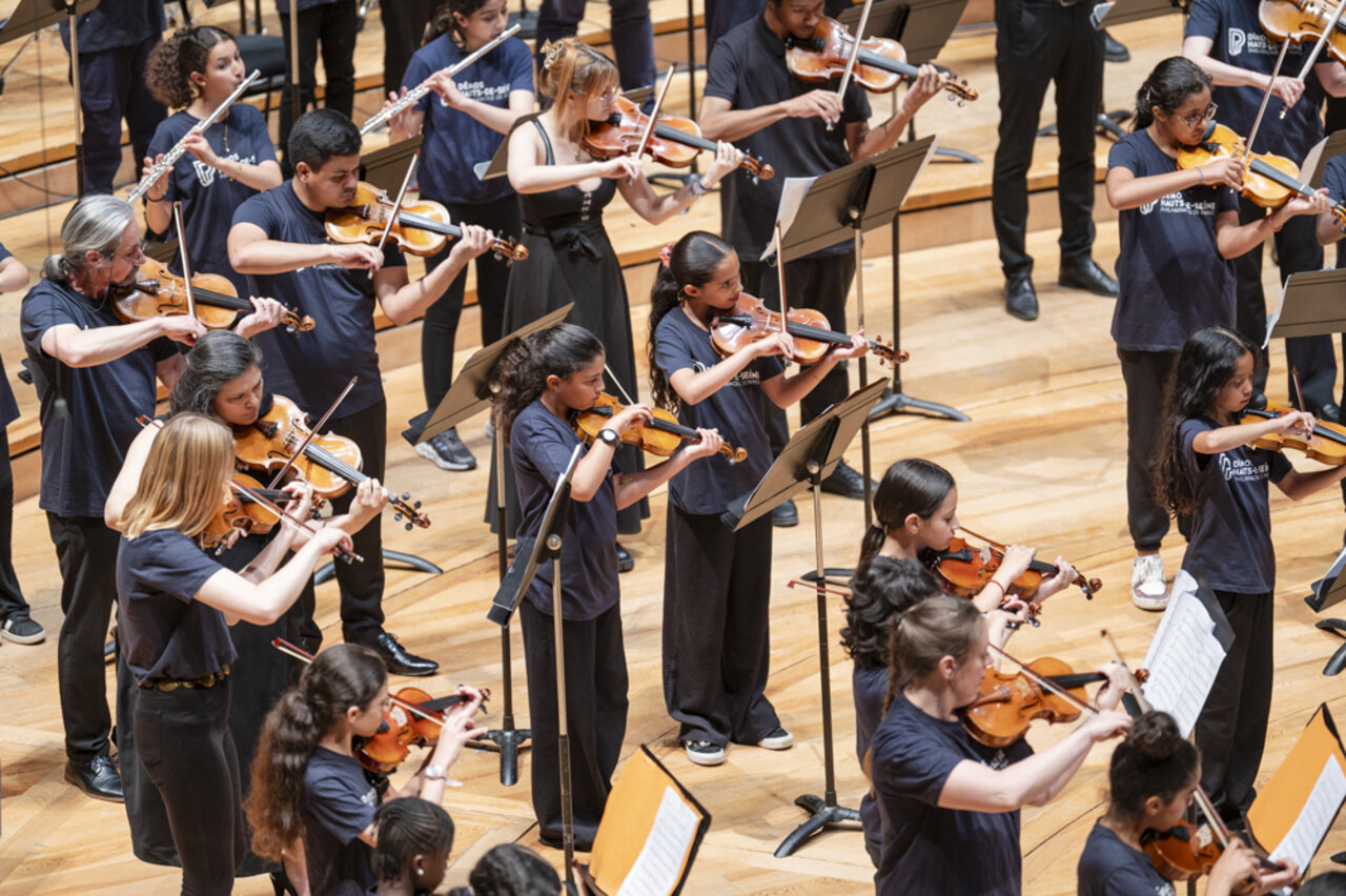 Les musiciens balnéolais jouant dans le grand orchestre de Démos à la Philharmonie de Paris